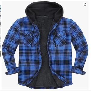 SIZE SMALL Men's Sherpa Lined Full Zip Hooded Plaid Shirt Jacket